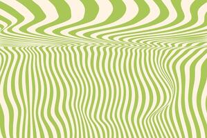 Green groovy waves pattern in green and beige creating a fluid optical illusion. Modern geometric wave pattern background with distorted flowing lines and dynamic motion effect. vector