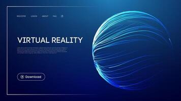 Virtual reality technology with abstract glowing sphere, futuristic blue background, immersive digital experience, 3D simulation concept, and modern UI design for innovation and entertainment vector
