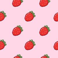 Seamless pattern with pixel strawberries on a pink background. Hand drawn illustration for wrapping paper, textile, fabric. vector