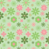springtime seamless pattern with simple green and pink flowers, spring wallpaper vector