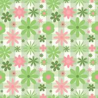 spring wallpaper with simple flowers on a gingham green background vector