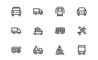 Comprehensive Transport Icons set package. Editable, Minimalist Line Icons for Shipping, Logistics, Public Transport, and Travel Projects. vector
