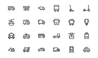 Comprehensive Transport Icons Package. Editable, Minimalist Line Icons for Shipping, Logistics, Public Transport, and Travel Projects. vector