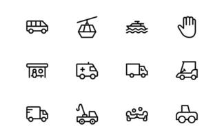 Comprehensive Transport Icons set pack up. Editable, Minimalist Line Icons for Shipping, Logistics, Public Transport, and Travel Projects. vector