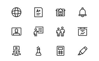 Education Icon Set package. Modern and Minimalist Icons for Learning, Teaching, Schools, and Digital Education vector
