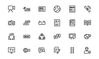 Minimalist Mass Media Icon set collection. Perfect for News Outlets, Media Campaigns, and Broadcasting Design Systems vector