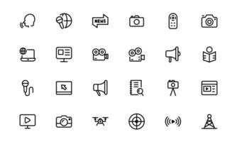 Minimalist Mass Media Icon package. Perfect for News Outlets, Media Campaigns, and Broadcasting Design Systems vector