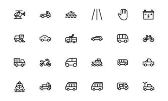 Comprehensive Transport Icons bundle. Editable, Minimalist Line Icons for Shipping, Logistics, Public Transport, and Travel Projects. vector