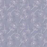 Flowers on soft lilac background, pattern of contour drawings of flowers, possibly poppies. Textile. vector
