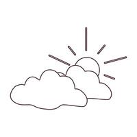 Black and white partly cloudy weather icon with sun and cloud in doodle style. Simple meteorology symbol for forecasts, climate apps, educational materials, and commercial design. vector