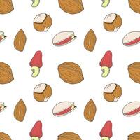 Seamless pattern with nuts. Healthy food nuts and seeds, nutrition walnut, hazelnut, pistachio and almond. vector