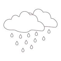 Black and white rainy weather icon with clouds and raindrops in doodle style. Simple meteorology symbol for weather forecasts, climate apps, and educational materials. vector