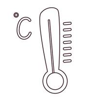 Black and white Celsius thermometer icon for weather forecast and climate measurement. Simple temperature gauge symbol in doodle style, perfect for educational materials, meteorology. vector