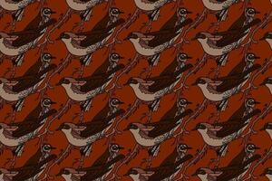 Botanical abstract seamless pattern with garden birds illustration. Colorful repeating cartoon pattern birds in brown color background. Graphic design for Fashion Cover Textile Birthday Card vector