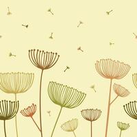 A horizontal border pattern with umbel flowers and flying dandelion seeds vector