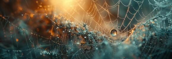 A spider web with water droplets on it photo