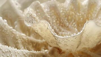 A close up of a white flower with water droplets photo