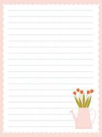 cute page for notes with a watering can with flowers vector