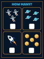 Tasks for preschoolers to count within 5 on the theme of space adventures vector