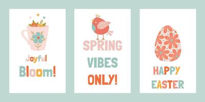 A set of cute spring cards for the beginning of spring and Easter vector