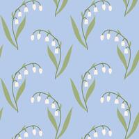 Cute, spring pattern. Lilies of the valley on a blue background vector