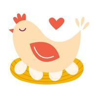 Cute abstract brood hen on nest with eggs vector