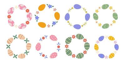 Easter egg, flower circle frame decoration with copy space set vector