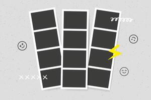 Blank instant photo booth stripe of set with funny doodle on concrete wall vector
