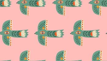 Abstract seamless pattern with bird and flowers. Hand drawn print in scandinavian stile. Print for cover, textiles, fabric. vector