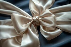 A white satin bow tied around a gift photo