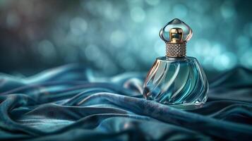 A perfume bottle on a blue background photo