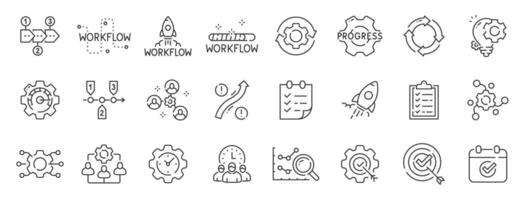 Set of workflow related line icons. Process, structure, strategy, operation etc. Editable stroke. Set 2 vector