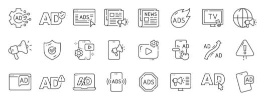 Advertisement line icons. Marketing, promotion, email, click etc. Editable stroke. vector