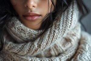 A woman wearing a warm scarf photo