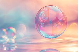 A bubble floating in water with bubbles around it photo