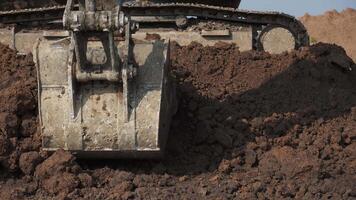 Excavator Bucket Engaging with Soil Dynamic Action on Construction Site in Progress. Clip video