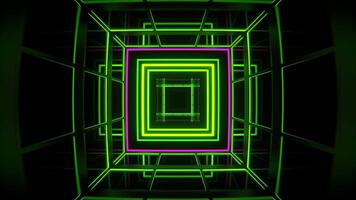Green and Pink Square Neon Lights Tunnel Background VJ Loop in 4K video