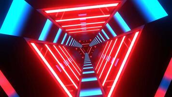 Red and Blue Neon Cyber Triangular Sci-Fi Tunnel Background VJ Loop in 4K video