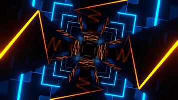 Orange and Blue Neon Curve Moving in Mirror Tunnel Background VJ loop in 4K video