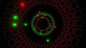 Red and Green Strobe in Neon Square Elements Tunnel Background VJ Loop in 4K video