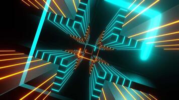 Cyan and Orange Neon Squares Cyberspace Background VJ Loop in 4K video