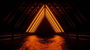 Cyan and Orange Neon Moving Triangular Arch Tunnel Background VJ Loop in 4K video