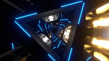 Blue and Yellow Neon Glowing Triangular Spiral Background VJ Loop in 4K video