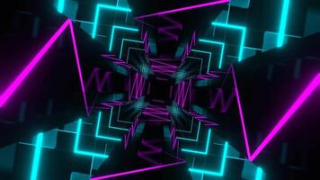 Cyan and Pink Neon Curve Moving in Mirror Tunnel Background VJ loop in 4K video