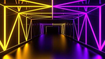 Purple and Yellow Gridded Mirror Corridor Background VJ Loop in 4K video