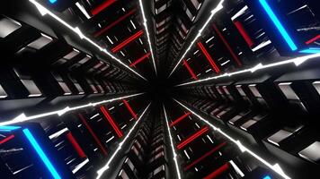 Red and Blue and White Neon Glow Mirrored Tunnel Background VJ Loop in 4K video