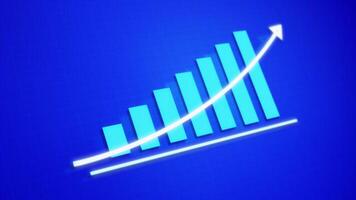 Business graph up with glowing arrow and zoom out camera movement, animated graph bar chart suitable for business development animation, increasing earnings, sales reports video