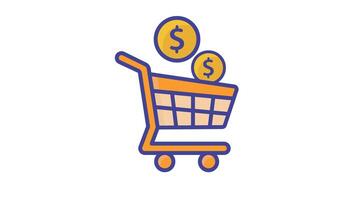 Animated money cart rolling with two shiny coins inside. video