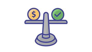 Animated depiction of a scale balancing a dollar sign with a checkmark video