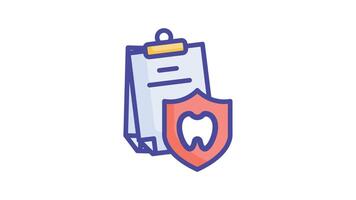Animated clipboard with a shield protecting a tooth inside video